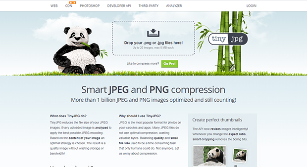 TinyJPGのホームページ画面