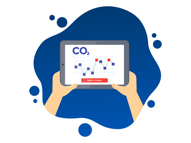 Co2排出量のグラフをタブレットで確認しているイラスト